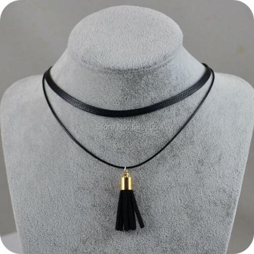 NEW Elegant Choker Necklace Black Velvet Suede Tassel pendant necklace Women Fashion Jewelry