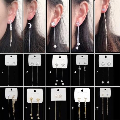 New Arrival S925 Post Silver Color Sell Set Moon Star Swanjo Flower Bow Zircon Stud Tassel Dangle Earring Fashion Fine Jewelry