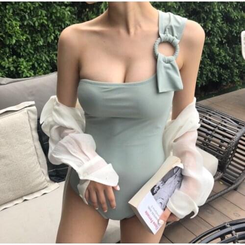 New style one-piece one-shoulder sexy big breast hot spring vacation swimsuit women