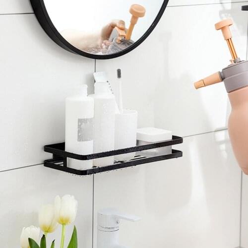 Spice Rack Punch Free Simple Wrought iron Wall Mount Kitchen Shelf for Bathroom Bath Baskets Organization Storage for Bathroom