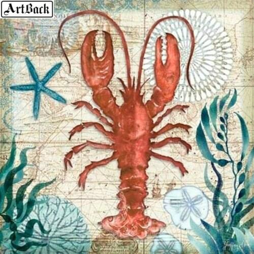 Full square 5d diy diamond painting shrimp starfish sticker needlework diamond mosaic embroidery crafts