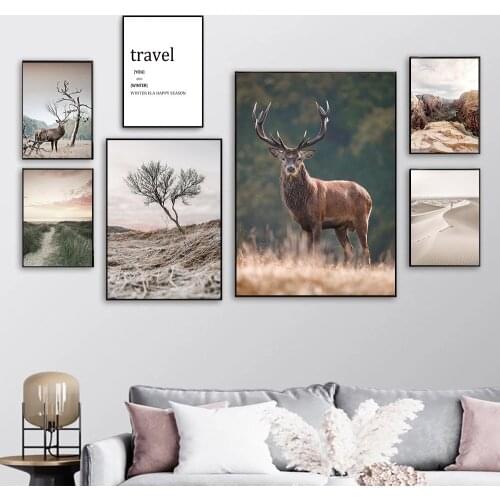 Travel Quotes Poster Desert Mountain Landscape Canvas Print Painting Dry Tree Deer Wall Art Posters Nordic Picture Home Decor
