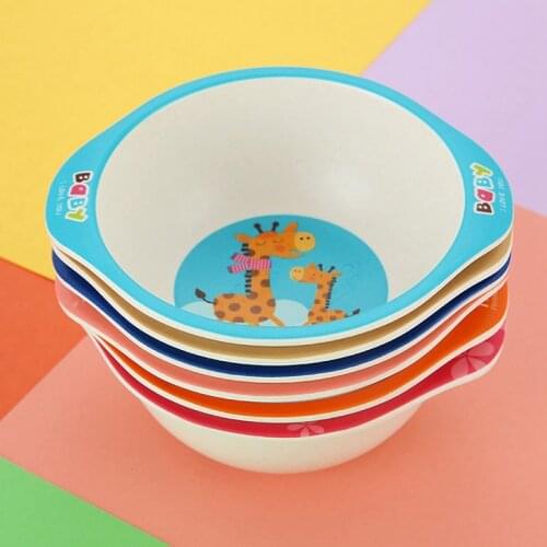 BPA-free Safe Bamboo Fiber Tableware Childrens Baby Dishes Plate Bowl Milk Water Cup Cartoon Kids Dinner Feeding Set