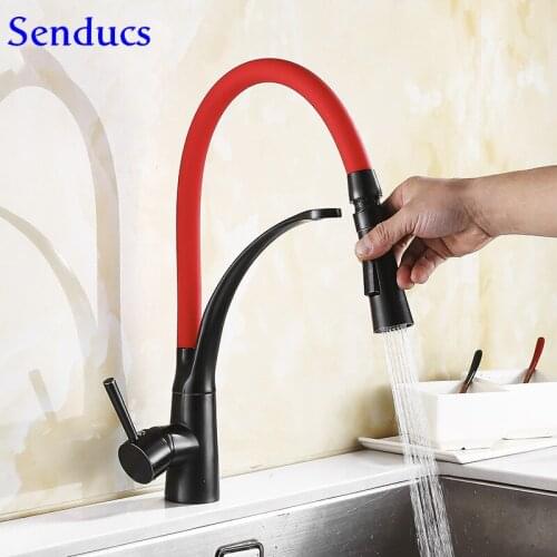 Senducs Pull Out Kitchen Faucet Quality Brass Kitchen Sink Faucet Black Bronze Kitchen Mixer Tap Luxury Pull Down Basin Faucet