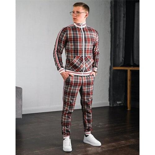 New Mens Tracksuit Fashion Casual Men Fitness Sets Stripe Patchwork Sweatshirt Sweatpants Sports Suit leisure Streetwear