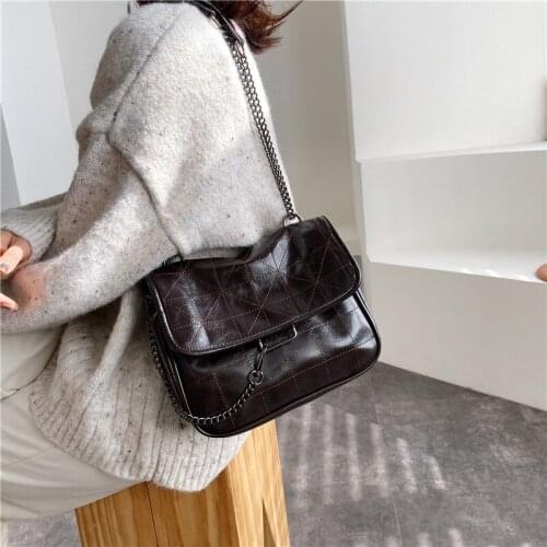 2021 New Rhombus Black Rock Soft Single Shoulder Oblique Span Chain Bag Luxury Handbags for Woman PU Leather Messenger Bag