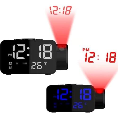 LED Projection Digital Dual Alarm Clock FM Radio USB Rechargeable Multifunction Projector Table Electronic Clocks Snooze N0PA