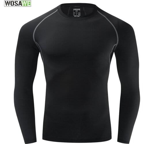 WOSAWE Men Long Sleeve Cycling Base Layers Fitness Bodybuilding Skin Tight Compression Shirts Workout Jerseys