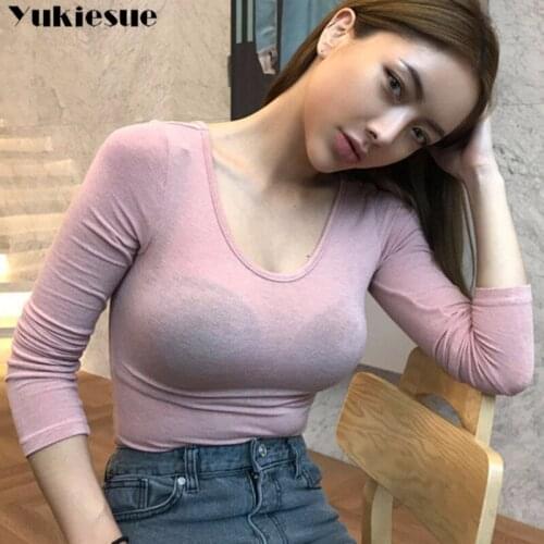 Korean Style T Shirt Women Slim Sexy Elasticity T-Shirt Casual Cotton And Rayon Tshirt Clothes Womens Tops 2018 Tee Shirt Femme