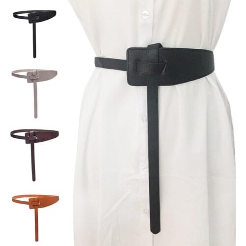 Retro Women PU Leather Waist Belt Dress Sweater Coat Belt Adjustable Waistband 125cm