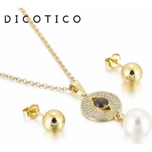 Fashion Jewelry Set Bijoux Femme Chain Stainless Steel Pendant Necklaces Earrings Accessory Women Simulation Pearl Choker 2021