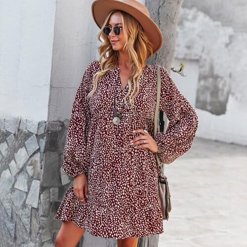 V Neck Dresses Women Summer Autumn 2021 Leopard Print Long Sleeves Casual Holiday Mini Dress Boho Loose Beach Vestidos De Novia