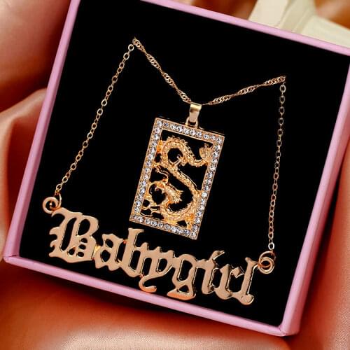 Punk Fashion Multi-layer Dragon Letter BabyGirl Pendant Necklace For Women Gold Color Butterfly Statement Necklace Jewelry Gift