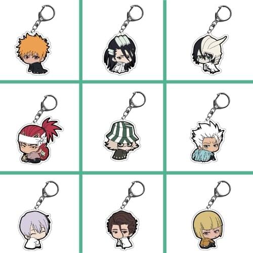 1pc Anime Keychain of Bleach Kurosaki Ichigo Kuchiki Rukia Cartoon Figures Acrylic Pendant Bag Accessory B
