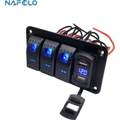 4 Gang Car Rocker Switch Digital Voltmeter Dual USB Port 12V Outlet 12V/24V ON Off Toggle Switch panel Car Marine Boat