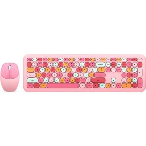 D08B 2.4G Wireless Keyboard And Mouse Combination Pink Multi-Color Mute 110 Keys Wide Compatibility Easy To Operate