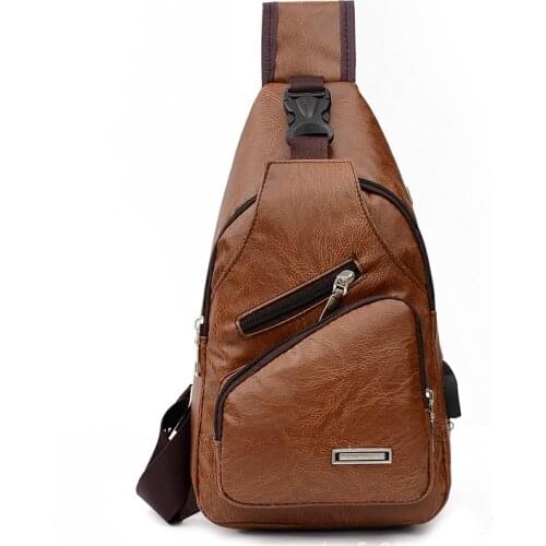 Brand Plaid Men Vintage Leather Satchel Shoulder Sling Chest Pack Bag Fashion Crossbody Chest Sling Bag Travel One Shoulder Bag