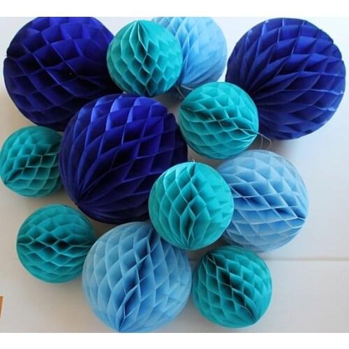 Fast Shipping More Blue Color Honeycomb Balls Tissue Paper Lanterns Wedding Boy Baby Showr Reception Decor 50pcs/lot