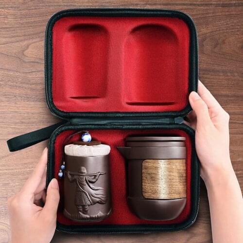 Yixing Purple sand tea set black/red Ceramic Japanese Tea Cup Set Portable Travel Teaware Kung Fu Tea Cup 1 Pot 3 Cups Gaiwan