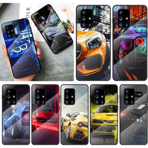 Tempered Glass Cover Fashion Sports car For Samsung Galaxy A91 A81 A72 A71 A52 A51 A41 A31 A21S A11 A01 Phone Case