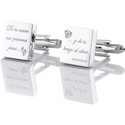 Personalized Men Suit Cufflinks for Weddint Gifts Sliver Square Groom Custom Engraved Cuff links Buttons Mens Shirt Cufflink Jewelry Cuffs