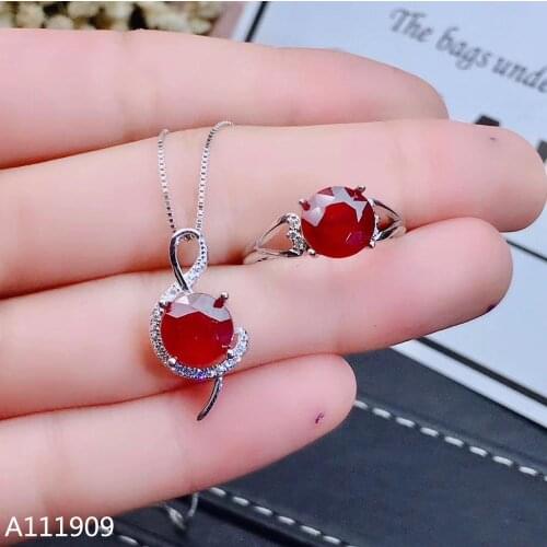 KJJEAXCMY boutique jewelry 925 sterling silver inlaid Natural ruby pendant ring necklace Female suit support detection