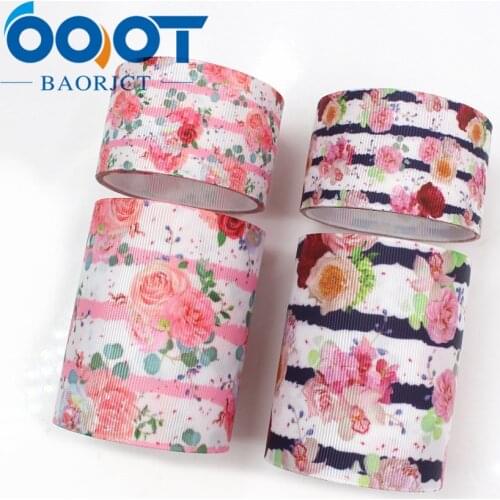 OOOT BAORJCT I-19426-1118,38/75mm,10yards flower Thermal transfer Printed grosgrain Ribbons,bow cap accessories and decorations
