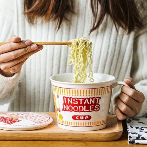 Ins Style Creative Instant Noodle Ceramic Cup Bowl with Cover Bento Box Student Lunch Box Instant Noodle Bowl Soup Bowl Set