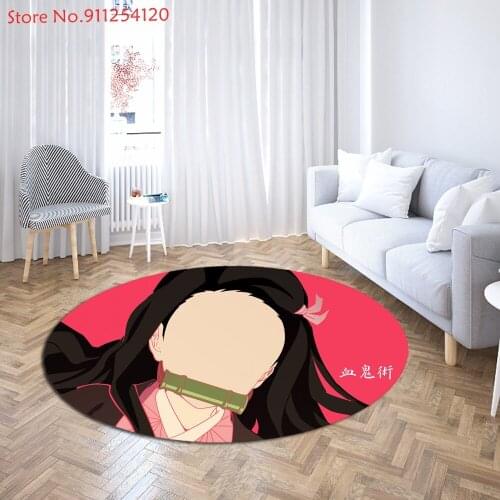150cm Demon Slayer Kimetsu No Yaiba Kamado Round Rugs Computer Chair Upholstery Area Rug Mats 3D Print Area Rug for Living Room