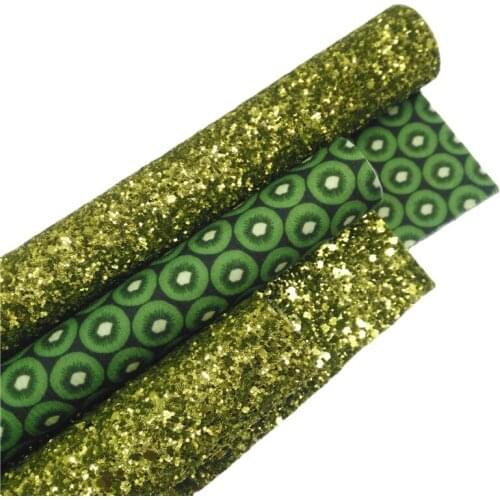 LEOsyntheticoDIY Double Sides Green Chunky Glitter Leather Vinyl Fabric Sheets Felt Backing Printed KIWI DIY Bows Earrings R175B