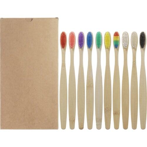 10PCS Colorful Natural Bamboo Toothbrush Set Soft Bristle Charcoal Teeth Whitening Bamboo Toothbrushes Soft Dental Oral Care