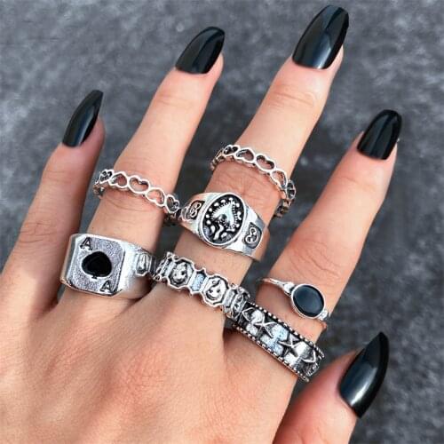 Punk Ring Set Poker Spades Heart for Women Gothic Vintage For Girls Punk Accessories Fashion Snake Jewellery Ins New Trendy