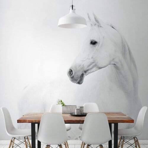 Bacaz 8d White horse Animal Papel Murals 3d Horse Wallpaper for Living Room Sofa Background 3d Photo Murals 3d Wall Stickers