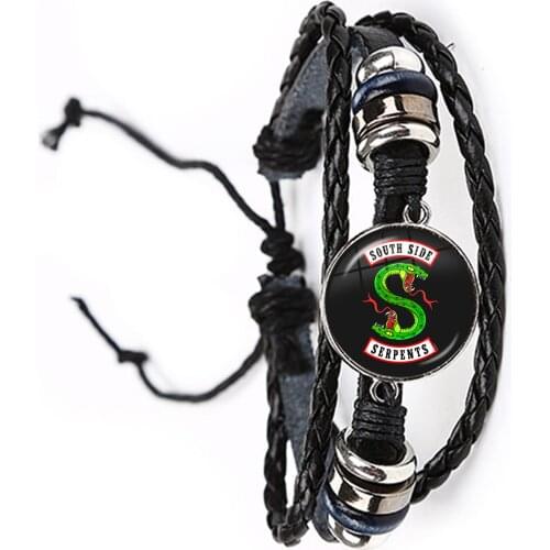 New Arrival TV Riverdale Leather Bracelet Riverdale Jewelry Glass Dome Cabochon Rotating Black/Brown Punk Wristband Accessories