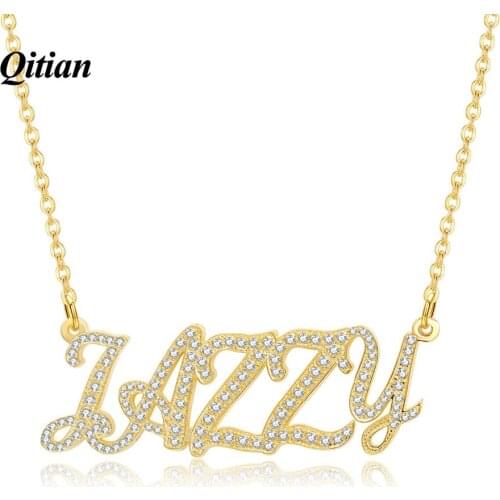 Qitian Custom Crystal Name Necklaces Pendants Statement 100% 925 Sterling Silver Choker Necklace Personalized Gift For Mom