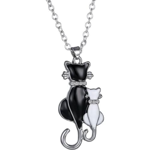Animal cat Pendant Necklace Jewelry white black cat couple necklace For women men lovers Jewelry Valentines Day Gifts