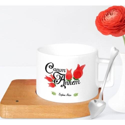 Personalized Dear Mom Wooden Altlıklı Ceramic Cup-16