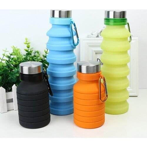 100pcs 550ML 19oz Portable Foldable Silicone Sport Water Bottle Retractable Travel Drinking Bottle Cups BPA Free W9849