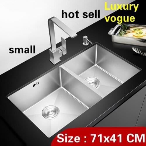 Free shipping Apartment kitchen manual sink double groove do the dishes vogue 304 stainless steel hot sell 71x41 CM
