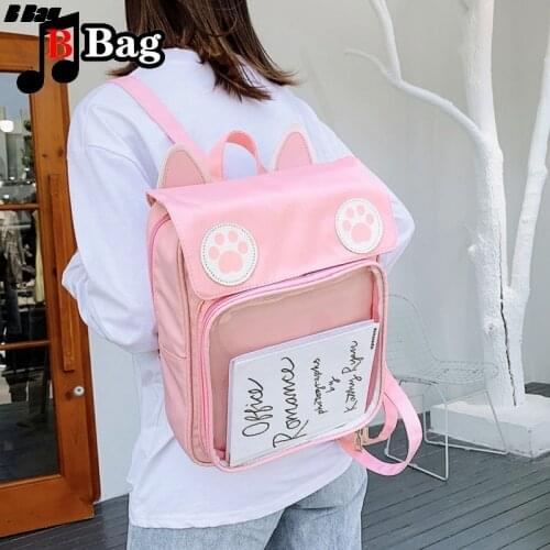 Women lovely Cat footprints feet transparent backpack Korean version girl students high-capacity Backpack ita bag handbag