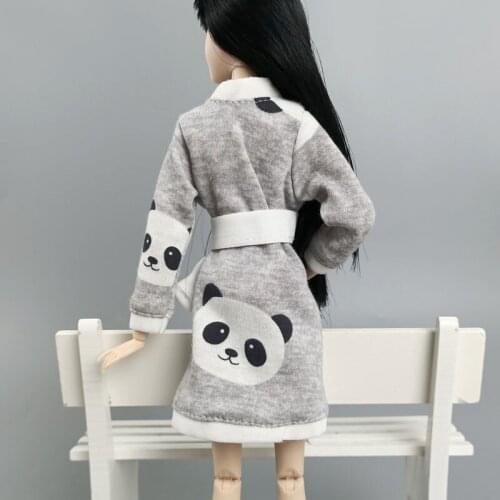 Grey Cartoon Panda Bathrobe For Barbie Doll Bathroom Suit Winter Pajama Wear Sleeping Robe Casual Clothes For Barbie Toys Gifts