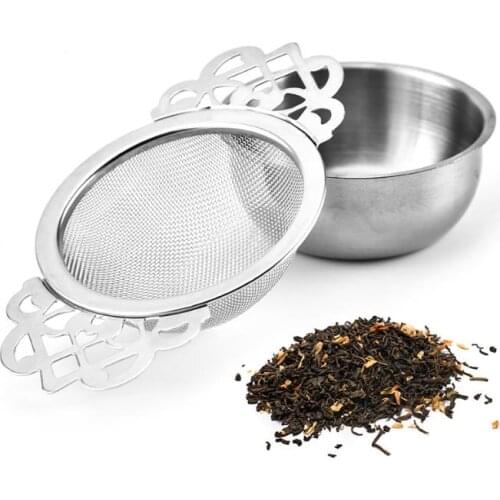 Stainless Steel Tea Strainer Tea Filter with Bottom Cup Double Handle Bulk Filter Reusable Tea Strainer Teapot Accessories SN302