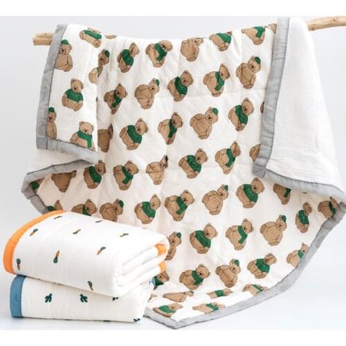 110X140cm Big Size Kids Thermal Bear Cotton Muslin Quilt Super Soft Fluffy Toddler Dino Comforter Baby Blanket Crib Beddings