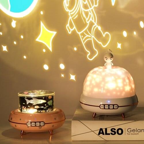 LED Music Projector Bluetooth Night Lights Children Bedroom 6 Patterns Colorful Rotate Table Lamp Decoration Christmas Baby Gift