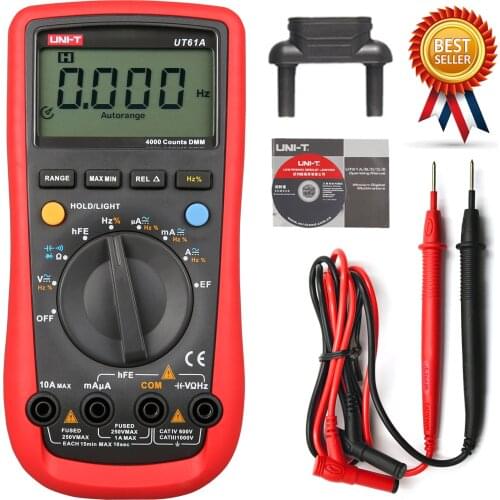UNI-T UT61A DMM Digital Multimeter Auto Range Data Hold AC DC Voltage Current Ammeter NCV Tester with LCD Backlight