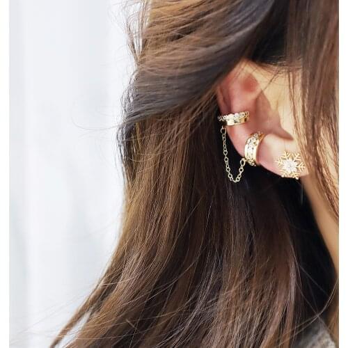 Earring For Women 14K Real Gold Frosty Sub-Chain Stacking Ear Bone Clip European Net Red Design Trendy Cool Ear Bone Ear Clip