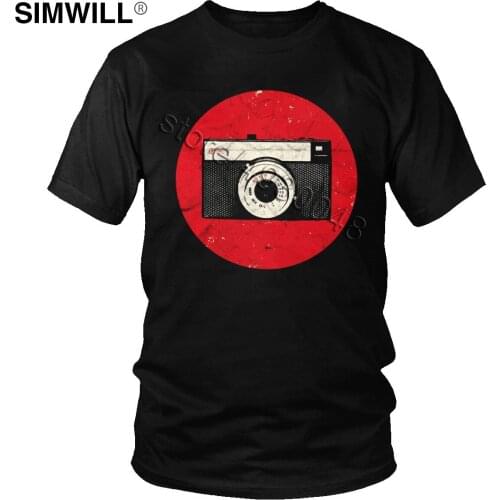 Vintage Soviet Camera T Shirt Men Pure Cotton Russian Photographer Retro T-Shirt Short Sleeve 80s Streetwear Regular Fit Tee