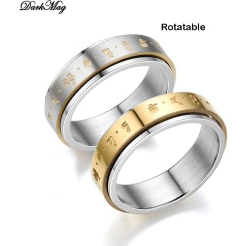 DarkMag Buddhist Mens Spinner Curved Carved Buddist Rune Rotating Ring For Budhist Bless health wealth and peace Rings