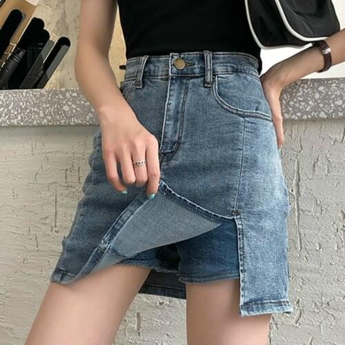 Casual A-line High Waist Denim Skirt For Women 2020 Summer Fashion Solid Pockets Button All-matched Jeans Skirt