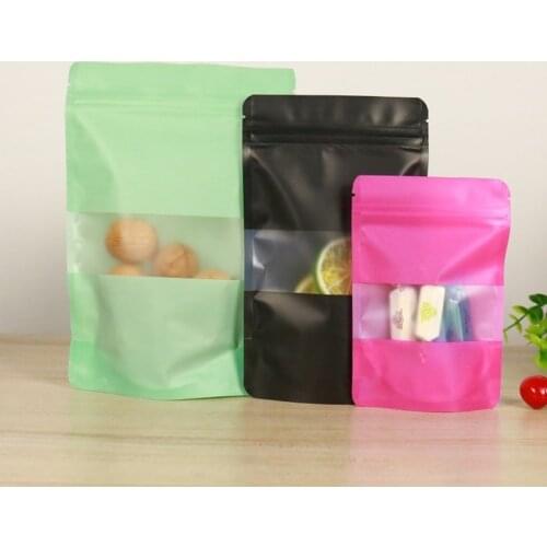 Resealable Matte Violet Green Black Stand Up Pouches Coffee Food Storage Doypack Plastic Zip Lock Package Bags with Window